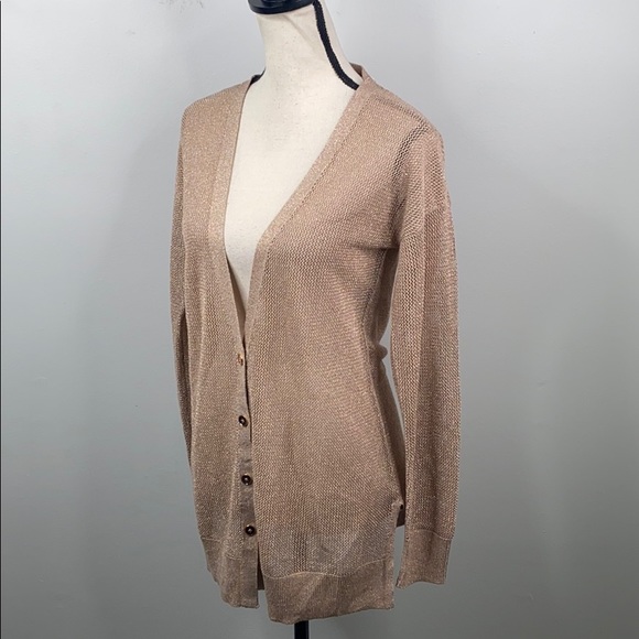 White House Black Market gold shimmer cardigan - S - Picture 3 of 8
